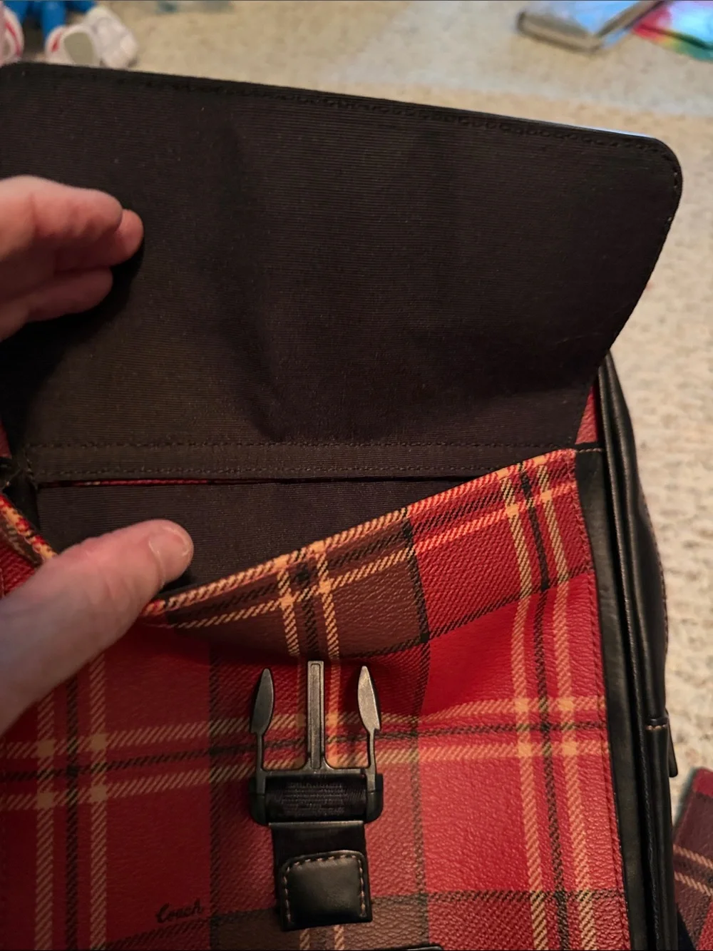Coach Red Plaid Crossbody Messenger W/Black Trim CC029 W/Mini Card/Coin Wallet